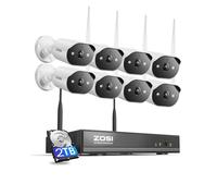 ZOSI 3MP Kit Cámaras de Vigilancia WiFi6 Exterior 8CH 8MP Grabador NVR y 2TB HDD con 8X Cámara de Seguridad IP Inalámbrica, Detección de Persona, Visión Nocturna en Color