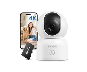ZOSI 4K C518 Cámara Vigilancia Seguridad WiFi Interior para Bebé/Mascota, Detección y Seguimiento de Movimiento, Vista de 360°, Audio Bidireccional, 2.4G/5G WiFi, 64GB Tarjeta Incluida