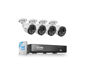 ZOSI 4K Kit Cámara de Vigilancia PoE Exterior, 8CH Grabador NVR y 2TB HDD con CCTV Cámara Seguridad, Detección y Alarma de Persona, Visión Nocturna y Grabación 24/7