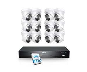 ZOSI 4K Kit Cámaras de Vigilancia PoE Exterior, 12x 8MP CCTV Cámara Seguridad con 16CH NVR(Ampliable a 32CH) y 4TB HDD, Detección de Persona/Vehículo, Visión Nocturna Color, Audio Bidireccional
