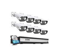 ZOSI 4K Kit de Cámara de Vigilancia PoE 8pcs 5MP Sistema de Seguridad con 16CH 8MP NVR y 4TB HDD, Visión Nocturna en Color, Detección IA de Personas y Vehículos, Audio Bidireccional