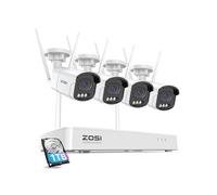 ZOSI 4MP Kit Cámaras de Vigilancia WiFi 4X Cámara de Seguridad Exterior con 8CH H.265+ Grabador NVR y 1TB HDD, Visión Nocturna en Color, Detección y Alarma de Persona