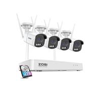 ZOSI 4MP Kit Cámaras de Vigilancia WiFi 8CH H.265+ Grabador NVR Inalámbrico con 4X Cámaras Impermeables, Visión Nocturna, Alarma de Movimiento, 2TB HDD Incluido