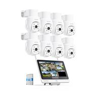ZOSI 5MP Kit Cámaras de Vigilancia WiFi6 con 12” Monitor, 8CH 4K NVR y 2TB HDD con 8X Cámara IP Exterior Pan y Tilt de 360°, Detección y Seguimiento de Personas, Audio Bidireccional