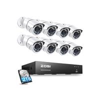 ZOSI 5MP Kit de Cámara de Vigilancia PoE 8CH H.265+ NVR Sistema de Videovigilancia con 8pcs Cámara Exterior, Visión Nocturna, Alarma de Movimiento, 2TB HDD Incluido