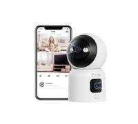 ZOSI Cámara Vigilancia WiFi Interior con Enchufe para Bebé/Mascota, 3MP Lente Pan y Tilt + 3MP Lente Fija, 2,4G/5G WiFi, Seguimiento de Persona, Llamada por Gesto Ok, Visión Nocturna en Color, C528D