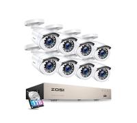 ZOSI CCTV Kit de Cámaras de Seguridad 5MP Lite Sistema de Vigilancia 8CH HD Grabador DVR + (8) 1080p Cámara de Vigilancia Exterior + 1TB Disco Duro, Detección de Movimiento, Acceso Remoto