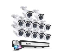 ZOSI Kit Cámaras de Vigilancia (12) 2MP Cámara de Seguridad Exterior con 16CH 1080p H.265+ CCTV Grabador DVR y 2TB Disco Duro, Visión Nocturna, Alarma de Movimiento