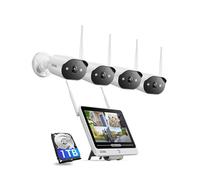 ZOSI Kit Cámaras de Vigilancia WiFi 6 Exterior 8CH 8MP Grabador NVR y 12'' Monitor 1TB HDD con 4X 3MP Cámara de Seguridad IP Inalámbrica, Detección de Persona, Visión Nocturna en Color