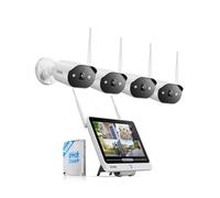 ZOSI Kit Cámaras de Vigilancia WiFi 6 Exterior 8CH 8MP Grabador NVR y 12'' Monitor 500GB HDD con 4X 3MP Cámara de Seguridad IP Inalámbrica, Detección de Persona, Visión Nocturna en Color