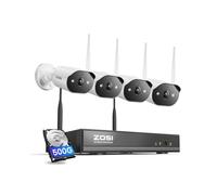 ZOSI Kit de cámara de vigilancia WiFi 6 2K, cámara IP enchufable para Exteriores de 3 MP con NVR 8CH 500G HDD, Alarma de Sirena y proyector, detección de Personas a Color, Audio bidireccional