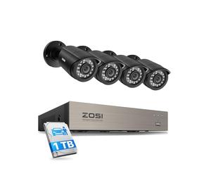 ZOSI Kit de Videovigilancia 5MP Lite 8CH H.265+ Grabador DVR con (4) 1080p Cámara de Seguridad Exterior, Visión Nocturna, Alarma de Movimiento, 1TB Disco Duro