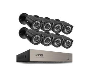 ZOSI Kit de Videovigilancia 5MP Lite 8CH H.265+ Grabadora DVR con (8) 1080p Cámara de Vigilancia Exterior, Visión Nocturna, Alarma de Movimineto, Acceso Remoto, Sin Disco Duro