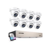 ZOSI Kit de Videovigilancia 8pcs 2MP Cámara de Seguridad Exterior 8CH H.265+ Grabador DVR, Alarma de Movimineto, 20m Visión Nocturna, 2TB Disco Duro