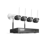 ZOSI Kit de Videovigilancia WiFi sin Cable 2K 3MP 4 Cámaras IP NVR 8CH | Detección de Persona, Visión Nocturna Color, Audio Bidireccional, Alarma Inteligente, App Remota, sin Disco Duro