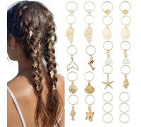 Zosutetoxo 24stück Conjunto de Adornos de Cabello con Conchas: Accesorios de Cabello Dorados con Estrellas y Perlas, Anillos para el Cabello de Temática Marina para Trenzas y Dreadlocks como