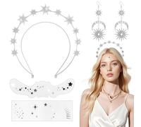 Zosutetoxo Juego de Diadema con Estrellas 1pz con Pendiente de Estrella de David, Diadema Brillante y Sticker Facial para Carnaval Festival Fiesta Accesorios para el Cabello
