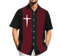 Zothiazo Camisas cristianas para hombre, con estampado de cruz de Jesús, camisas de verano de manga corta con botones, camisa de fe, ligera, transpirable, para bolos, bloque de color, para vacaciones
