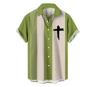 Zothiazo Camisas de manga corta para hombre, camisas cristianas de fe con botones, camisa ligera de bolos, camisa de verano con estampado de cruz de Jesús, camisa de retazos, ajuste holgado, camisetas