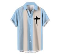 Zothiazo Camisas de manga corta para hombre, camisas cristianas de fe con botones, camisa ligera de bolos, camisa de verano con estampado de cruz de Jesús, camisa de retazos, ajuste holgado, camisetas