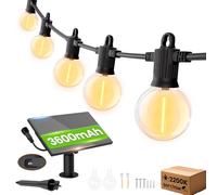 ZOTOYI Guirnalda Solar LED 15M - IP65 Impermeable, 24 Bombillas G40, 4 Modos, Luces Exterior Jardín - Cadena Innovadora Blanco Cálido