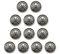ZoTuoART Botones de metal, 12 unidades, redondos, patrones de calavera y huesos cruzados, plateados, 15 mm