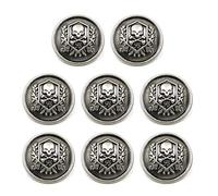 ZoTuoART Botones de metal con patrones de calavera tallada y huesos cruzados, botones redondos de costura, botones de repuesto para abrigos, trajes, cortavientos, plateados, 25 mm, 8 unidades