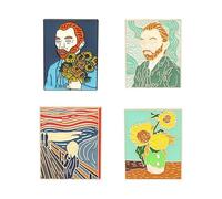 ZoTuoART Van Gogh Broche esmaltado Edvard Munch Pin de solapa para ropa, broches y pines de obras de arte famosas para ropa, bolsos, sombreros, todos (4 piezas)