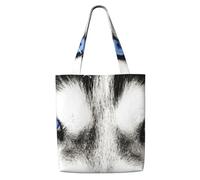 Zouey Bolsa de lona para mujer, bolso de hombro grande, reutilizable, ideal para comestibles, con diseño de perro husky de ojos azules.
