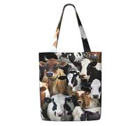 Zouey Bolsa de lona para mujer, bolso de hombro grande, reutilizable, para comestibles, con diseño de animales de granja y vacas lecheras.