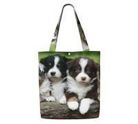 Zouey Bolsa de lona para mujer, bolso de hombro grande, reutilizable, para comestibles, con diseño de pastor australiano (cuarteto de cachorros pequeños)