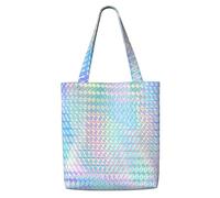 Zouey Bolsa de lona para mujer, bolso de hombro grande, reutilizable, para comestibles, con holograma de arcoíris colorido.