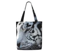 Zouey Bolsa de lona para mujer, bolso de hombro grande, reutilizable, para comestibles, diseño de tigre blanco en la oscuridad.