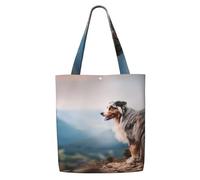 Zouey Bolsa de lona para mujer, bolso de hombro grande, reutilizable, para comestibles, pastor australiano, montañas, mascotas australianas, perros.