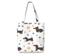 Zouey Bolsa de lona para mujer, reutilizable, con capacidad para el hombro, ideal para comestibles, con estampado de pata de perro salchicha.