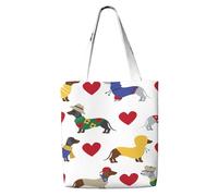 Zouey Bolsa de lona para mujer, reutilizable, con capacidad para el hombro, ideal para comestibles, con un adorable perro salchicha.