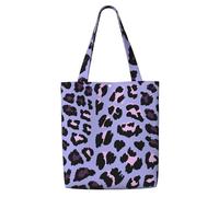 Zouey Bolsa de lona para mujer, reutilizable, con capacidad para el hombro, ideal para comestibles, con estampado de leopardo rosa y morado.