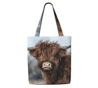 Zouey Bolsa de lona para mujer, reutilizable, con capacidad para el hombro, ideal para comestibles, con diseño de vaca de las Tierras Altas y fauna escocesa.