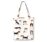 Zouey Bolsa de lona para mujer, reutilizable, con capacidad para el hombro, ideal para comestibles, con estampado de perro beagle.