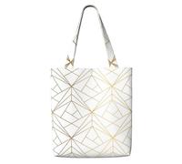 Zouey Bolsa de lona para mujer, reutilizable, con diseño geométrico dorado y brillo blanco.