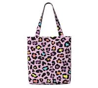 Zouey Bolsa de lona para mujer, reutilizable, con estampado de leopardo y guepardo morado.