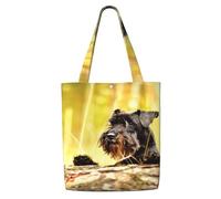 Zouey Bolsa de lona para mujer, reutilizable, ideal para la compra, con diseño de Schnauzer miniatura y perros negros.