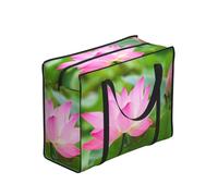 Zouey Bolsas de compra reutilizables y plegables, bolsas de lavandería portátiles con cremallera y asa resistente, con estampado de flor de loto y capullo.