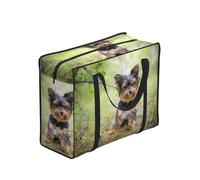 Zouey Bolsas de compra reutilizables y plegables, bolsas de lavandería portátiles con cremallera y asa resistente, Yorkshire Terrier Cachorros Mascotas Perros