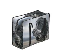 Zouey Bolsas de compra reutilizables y plegables, bolsas de lavandería portátiles con cremallera y asa resistente, Cocker Spaniel inglés con orejas rizadas grandes, color negro.