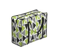 Zouey Bolsas de compra reutilizables y plegables, bolsas de lavandería portátiles con cremallera y asa resistente, triángulos aleatorios verde lima, gris y negro sobre blanco.