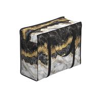 Zouey Bolsas de compra reutilizables y plegables, bolsas de lavandería portátiles con cremallera y asa resistente, diseño de mármol negro, blanco y dorado.