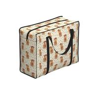 Zouey Bolsas de compra reutilizables y plegables, bolsas de lavandería portátiles con cremallera y asa resistente, estampado de vaca floral de las Tierras Altas sobre fondo tostado.
