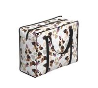 Zouey Bolsas de la compra reutilizables y plegables, bolsas de lavandería portátiles con cremallera y asa resistente, con diseño de perro Jack Russell Terrier y sus huellas.