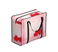 Zouey Bolsas de la compra reutilizables y plegables, bolsas de lavandería portátiles con cremallera y asa resistente, con estampado de corazón rojo y purpurina rosa.